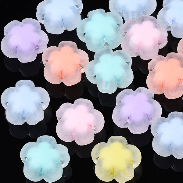 PandaHall Transparent Acrylic Beads, Frosted, Bead in Bead, Flower, Mixed Color, 16.5x17x10.5mm, Hole: 2.5mm, about 295pcs/500g Acrylic...