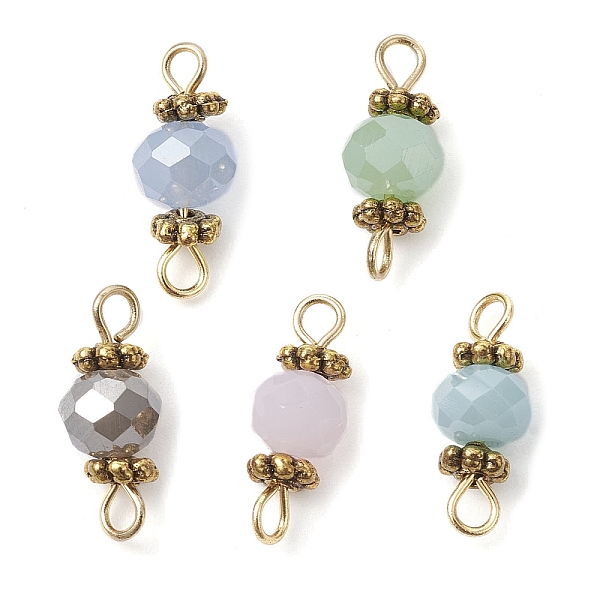 

PandaHall Faceted Glass Connector Charms, Rondelle Links with Alloy Daisy Spacer Beads, Mixed Shapes, Antique Golden, 15x6mm, Hole: 1.8mm...