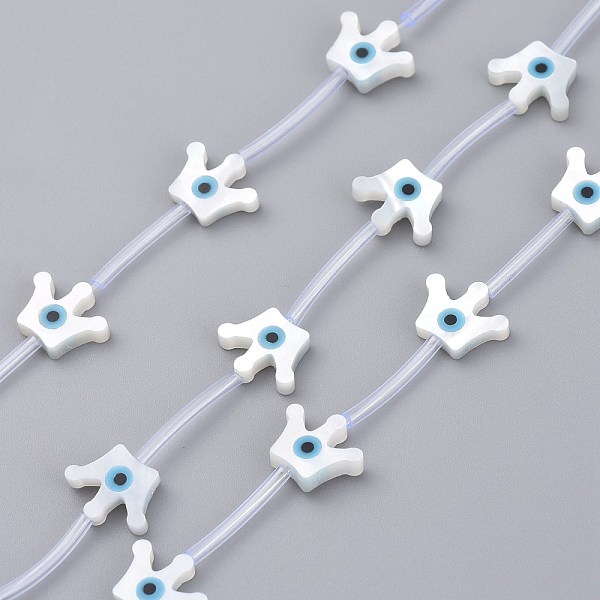 

PandaHall Natural White Shell Mother of Pearl Shell Beads, Crown with Evil Eye, 7.8x9.5x2mm, Hole: 0.6mm White Shell Crown White