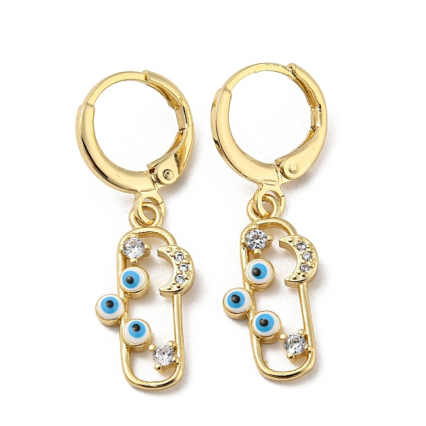 

PandaHall Real 18K Gold Plated Brass Dangle Leverback Earrings, with Enamel and Cubic Zirconia, Evil Eye & Moon, White, 31.5x9mm Cubic...
