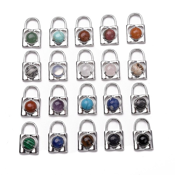 

PandaHall Natural & Synthetic Gemstone Pendants, with Platinum Plated Brass Findings, Lock, Cadmium Free & Lead Free, Mixed Dyed and Undyed...
