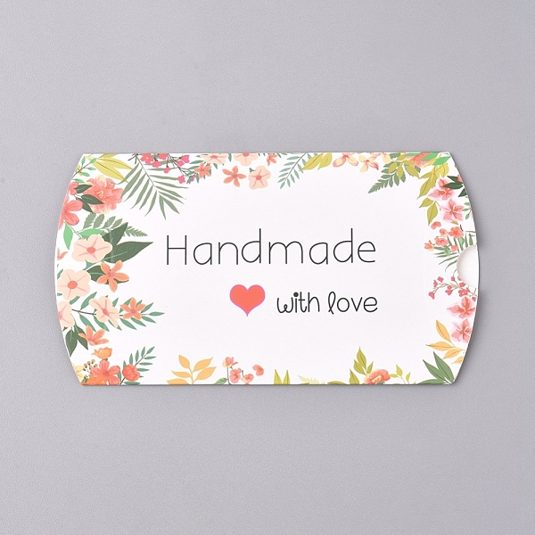 

PandaHall Paper Pillow Boxes, Gift Candy Packing Box, Flower Pattern & Word Handmade with Love, White, Box: 12.5x7.6x1.9cm, Unfold...