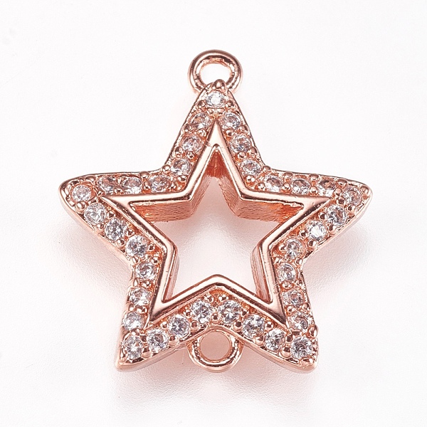 

PandaHall Brass Micro Pave Cubic Zirconia Links, Star, Clear, Rose Gold, 16x15x2mm, Hole: 1mm Brass+Cubic Zirconia Star Clear
