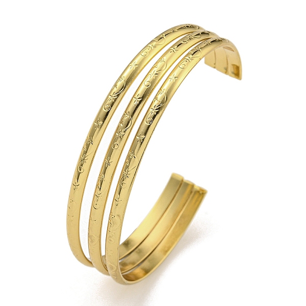 

PandaHall Vacuum Plating 202 Stainless Steel Multi-strand Open Cuff Bangles for Women, Golden, Inner Diameter: 2-3/8x2 inch(5.9x5.05cm)...