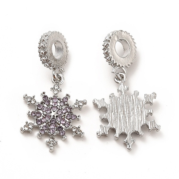 

PandaHall Rack Plating Alloy Violet Rhinestone European Dangle Charms, Large Hole Charms, Christmas, Snowflake, Platinum, 32mm, Snowflake..., Purple