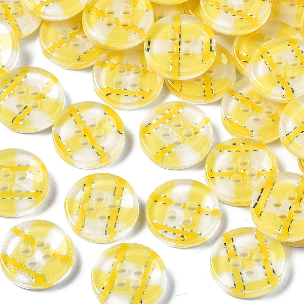 

PandaHall Resin Buttons, 4-Hole, Flat Round with Tartan Pattern, Yellow, 13x2.5mm, Hole: 1.6mm, about 1000pcs/bag Resin Flat Round Yellow