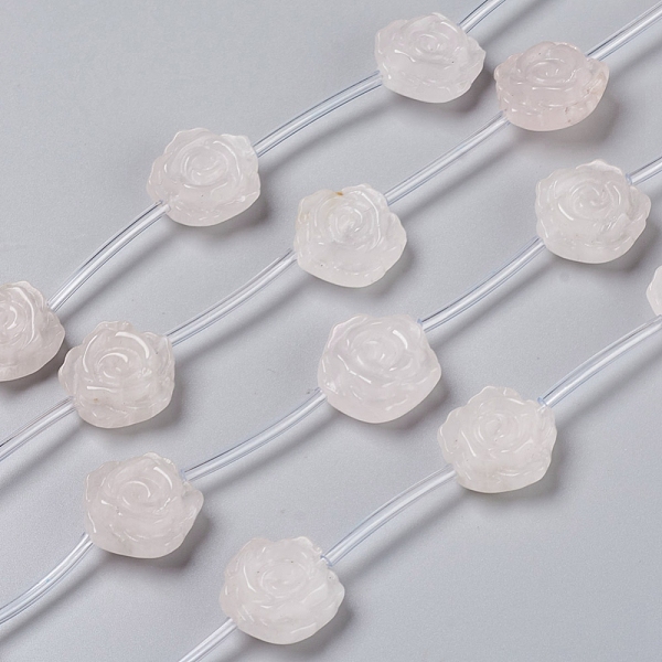 

PandaHall Natural Rose Quartz Beads Strands, Rose Shape, 16x16x7.5mm, Hole: 1.4mm, about 12pcs/strand, 16.54 inch(42cm) Rose Quartz Flower