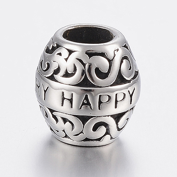 

PandaHall 304 Stainless Steel European Beads, Large Hole Beads, Barrel with Word Happy Anniversary, Antique Silver, 10.5x10.5mm, Hole: 5mm...