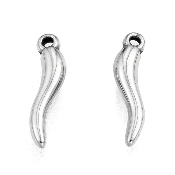

PandaHall 201 Stainless Steel Charms, Horn of Plenty, Italian Horn Cornicello, Stainless Steel Color, 15x4x2.5mm, Hole: 1mm 201 Stainless...