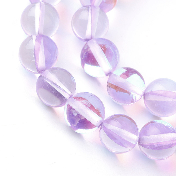 

PandaHall Synthetic Moonstone Beads Strands, Holographic Beads, Dyed, Round, Lilac, 8mm, Hole: 1mm, about 45~47pcs/strand, 14~15 inch..., Purple