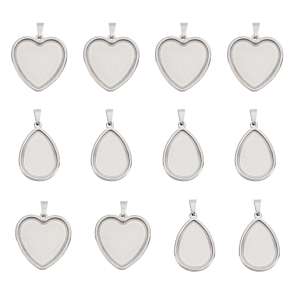 

PandaHall UNICRAFTALE 12Pcs 2 Styles Pendant Cabochon Settings 304 Stainless Steel Plain Edge Bezel Cup Heart & Teardrop Pendant Cabochon...
