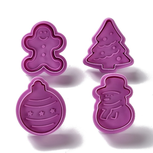 

PandaHall Christmas Themed PET Plastic Cookie Cutters, with Iron Press Handle, Gingerbread Man, Christmas Tree, Bell & Snowman, Old Rose...
