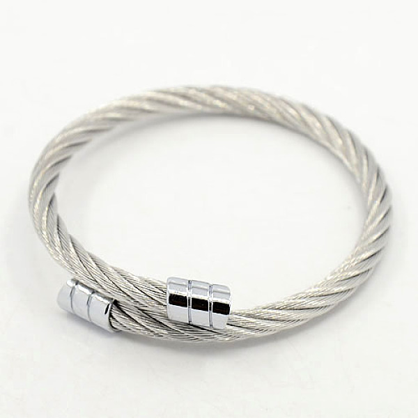 

PandaHall Trendy 304 Stainless Steel Torque Bangles for Men, 304 Stainless Steel Rope Bangles, with Metal Findings, Stainless Steel Color...