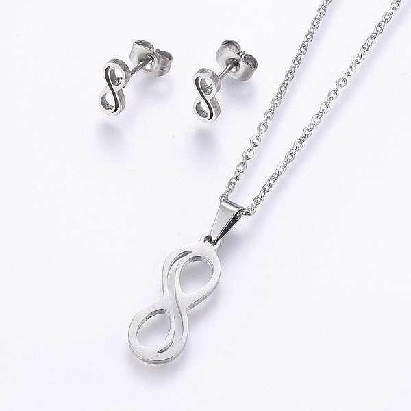 

PandaHall 304 Stainless Steel Jewelry Sets, Stud Earrings and Pendant Necklaces, Infinity, Stainless Steel Color, Necklace: 17.7 inch(45cm)...