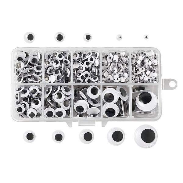 PandaHall Kissitty Black & White Plastic Wiggle Googly Eyes Buttons, DIY Scrapbooking Crafts Toy Accessories, with Label Paster on Back...