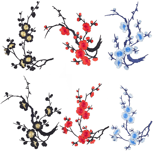 PandaHall GORGECRAFT 6Pcs Plum Blossom Iron on Patches Embroidery Flower Appliques Trimming Floral Fabric Sticker Sew on Cloth Repair Patch...