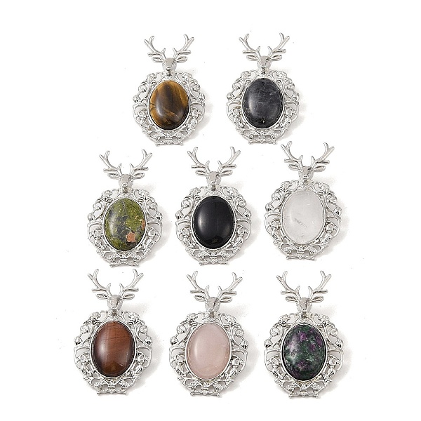 

PandaHall Natural Mixed Gemstone Pendants, with Platinum Tone Alloy Findings, Deer Charms, Mixed Dyed and Undyed, 56x33x4mm, Hole: 5x8mm...