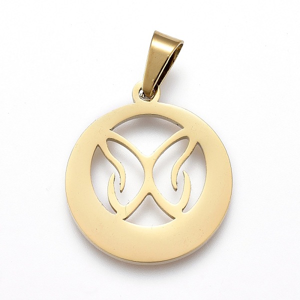 PandaHall 304 Stainless Steel Pendants, Laser Cut, Hollow, Ring with Butterfly, Golden, 18x16.5x1.1mm, Hole: 3x5mm 304 Stainless Steel...