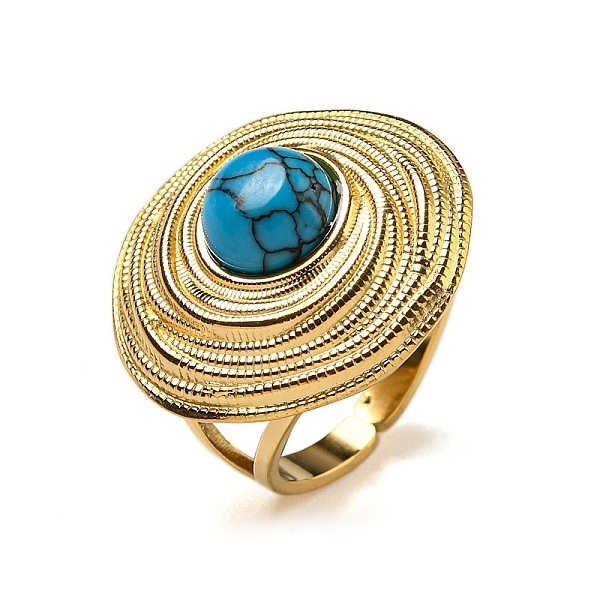 

PandaHall 304 Stainless Steel Open Cuff Rings, Synthetic Turquoise Round Finger Rings for Women Men, Real 18K Gold Plated, Adjustable...