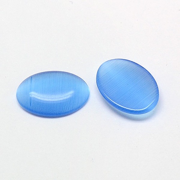 

PandaHall Cat Eye Cabochons, Oval, Deep Sky Blue, 25x18x3.5mm Glass Oval Blue