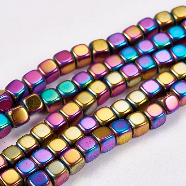 

PandaHall Electroplate Non-magnetic Synthetic Hematite Beads Strands, Cube, Grade A, Multi-color Plated, 4x4x4mm, Hole: 1mm, about...