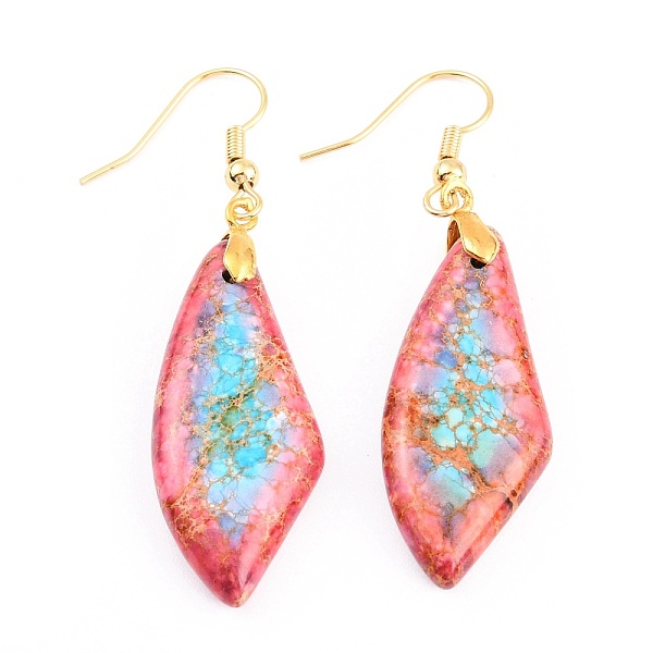 

PandaHall Natural Regalite/Imperial Jasper/Sea Sediment Jasper Dangle Earrings, with Brass Earring Hooks, Dyed, Leaf, Golden, Red, 55.6mm...