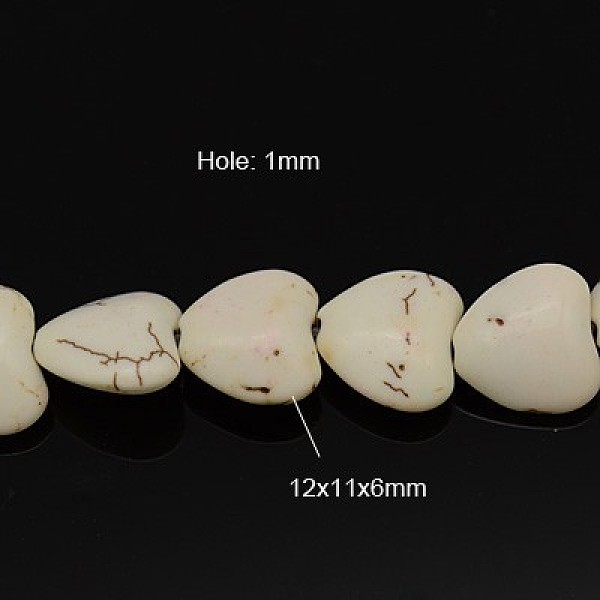

PandaHall Synthetic Magnesite Beads Strands, Heart, White, 12x11x6mm, Hole: 1mm, about 37pcs/strand, 16 inch, about 32strands/1000g...