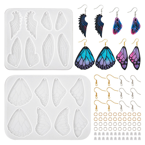 

PandaHall 2Pcs 2 Style Wing Earring Pendant Silicone Molds, Resin Casting Molds, with 40Pcs Brass Earring Hooks, 60Pcs Iron Jump Rings and..., White