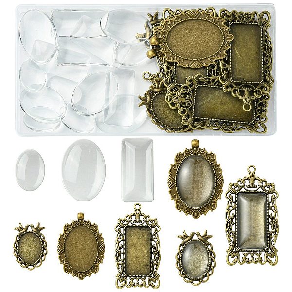 

PandaHall Vintage DIY Blank Pendant Making Kit, Including Tibetan Style Alloy Pendant Cabochon Bezel Settings, Glass Cabochons, Rectangle &..., Clear