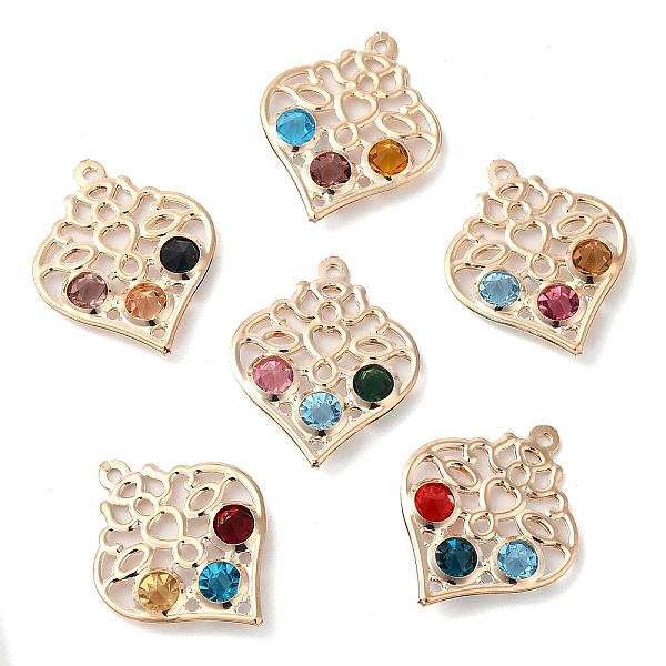 

PandaHall Iron with Glass Pendants, Hollow Heart Charm, Mixed Color, 31x25x5mm, Hole: 1.6mm Iron+Glass Heart Multicolor