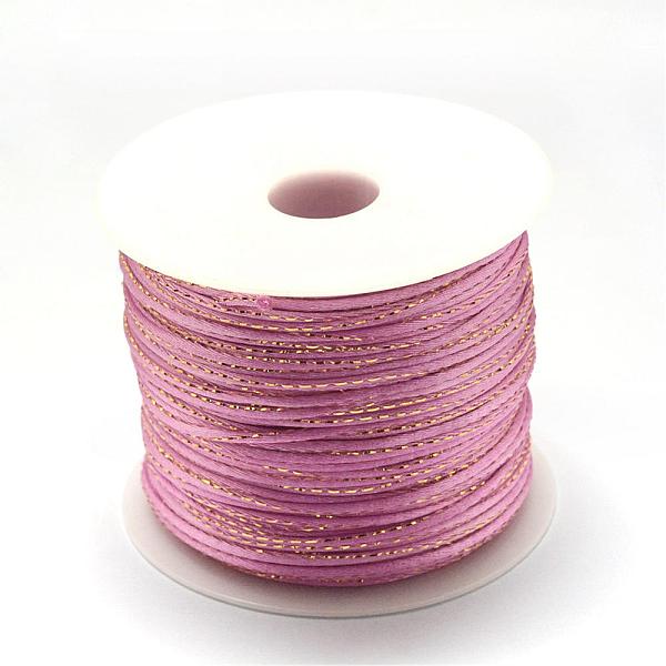 

PandaHall Metallic Stain Beads String Cords, Nylon Mouse Tail Cord, Flamingo, 1.5mm, about 100yards/roll(300 feet/roll) Nylon+Metallic Cord..., Pink