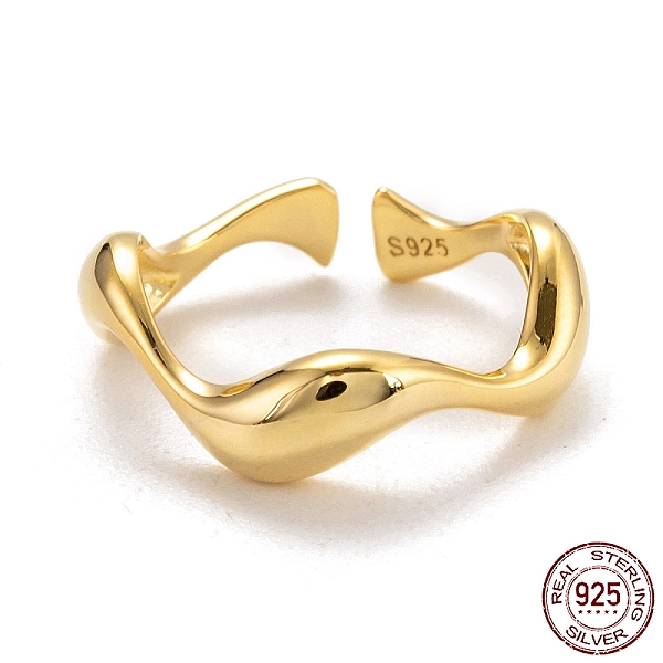 

PandaHall 925 Sterling Silver Cuff Rings, Open Rings, with 925 Stamp, Wave, Golden, Inner Diameter: 16mm Sterling Silver