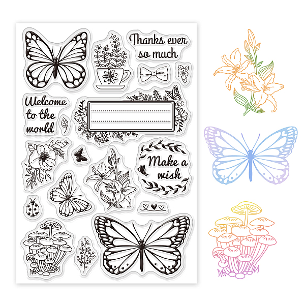 

PandaHall PVC Plastic Stamps, for DIY Scrapbooking, Photo Album Decorative, Cards Making, Stamp Sheets, Butterfly Pattern, 16x11x0.3cm...