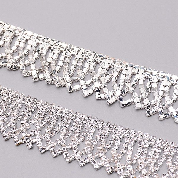 

PandaHall Brass Glass Rhinestone Strass Chains, for Sewing Wedding Decoration, with Spool, Crystal, 24x2.5mm Brass+Glass Clear