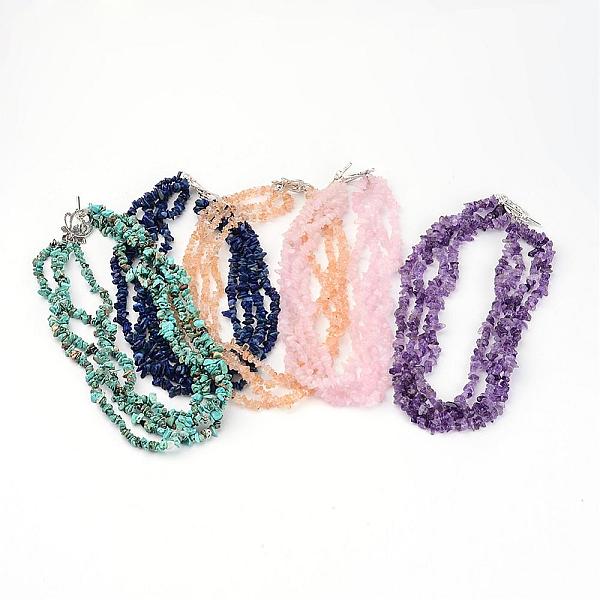 

PandaHall Chip Natural & Synthetic Mixed Stone Beaded Multi-Strand Necklaces, with Tibetan Style Alloy Toggle Clasps, 15.75 inch Mixed Stone