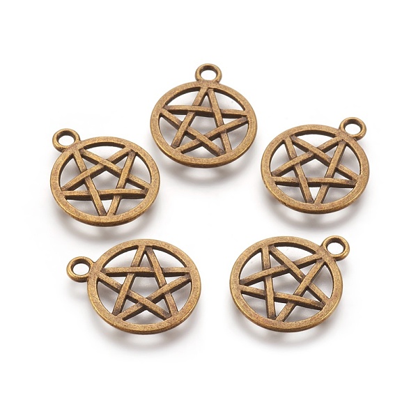 

PandaHall Tibetan Style Alloy Flat Round with Star Pendants, Wicca Pendants, Pentacle, Lead Free & Nickel Free, Antique Bronze...