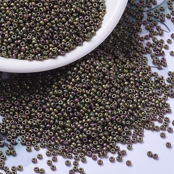 

PandaHall MIYUKI Round Rocailles Beads, Japanese Seed Beads, (RR2035) Matte Metallic Khaki Iris, 11/0, 2x1.3mm, Hole: 0.8mm, about..., Brown
