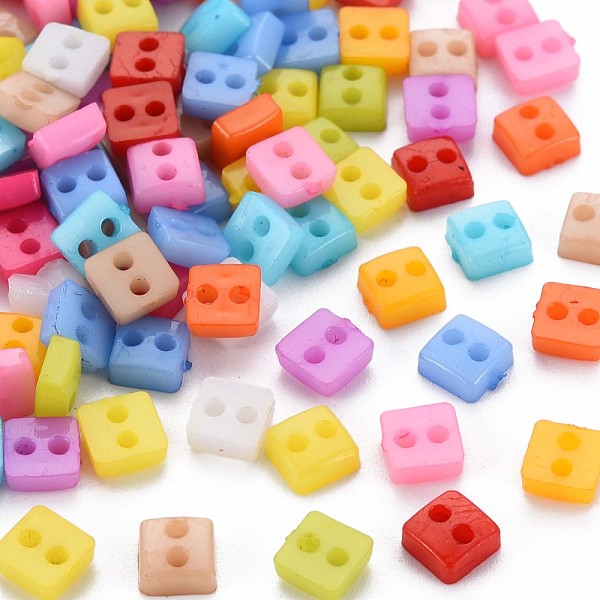 PandaHall 2-Hole Plastic Buttons, Square, Mixed Color, 5.5x5.5x2.5mm, Hole: 1.5mm Plastic Square Multicolor