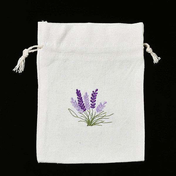 PandaHall Cotton Canvas Drawstring Gift Bags, with Flowers Pattern Embroider, for Jewelry & Baby Showers Packaging Wedding Favor Bag, Linen...