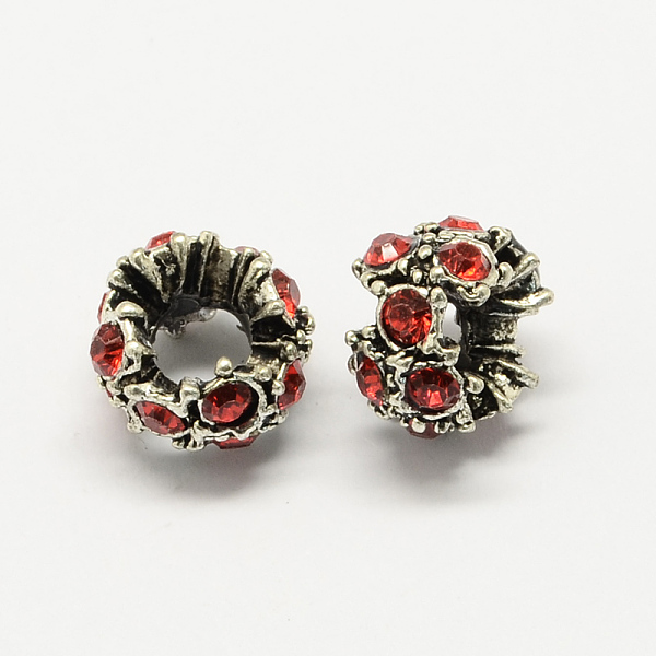 

PandaHall Alloy Rhinestone European Beads, Flower Large Hole Beads, Antique Silver, Light Siam, 12x8mm, Hole: 5mm Alloy+Rhinestone Flower..., Red