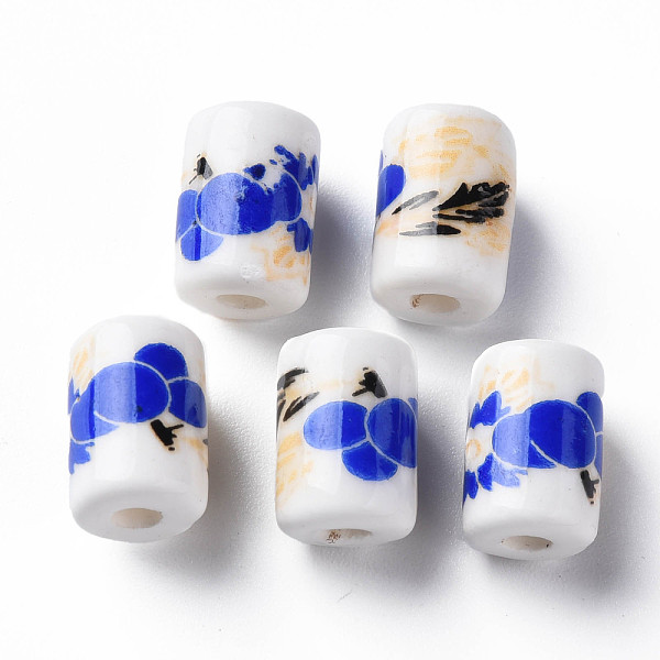 

PandaHall Handmade Porcelain Beads, Famille Rose Style, Column with Flower Pattern, Blue, 12.5x8.5mm, Hole: 3mm Porcelain Flower Blue