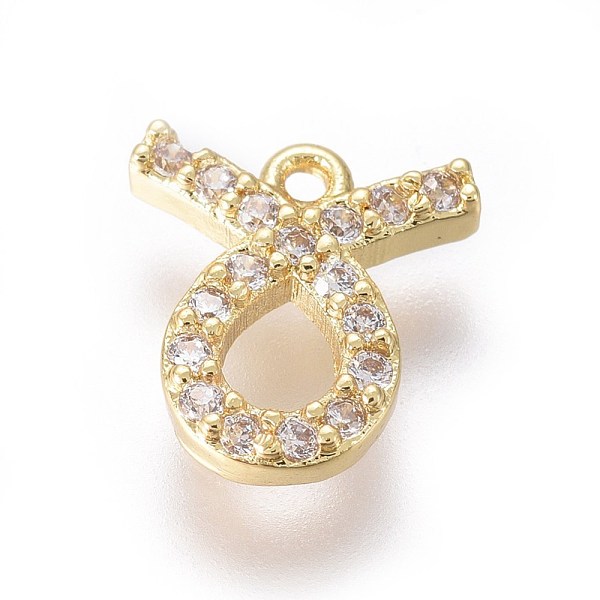 

PandaHall Golden Plated Brass Micro Pave Cubic Zirconia Charms, Twelve Constellations, Taurus, 8x8x1.8mm, Hole: 0.8mm Brass+Cubic Zirconia..., Clear