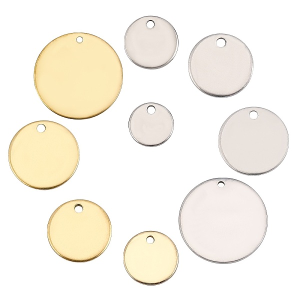 

PandaHall SUNNYCLUE 304 Stainless Steel Pendants, Blank Stamping Tag, Flat Round, Golden & Stainless Steel Color, 8~20x0.8~1mm, Hole...