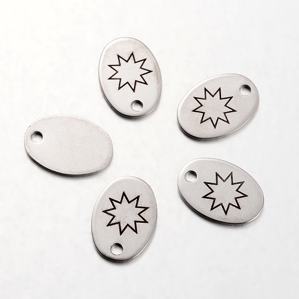 

PandaHall Spray Painted Stainless Steel Pendants, Oval with Star Pattern, Stainless Steel Color, 17x12x1mm, Hole: 2mm Stainless Steel Oval