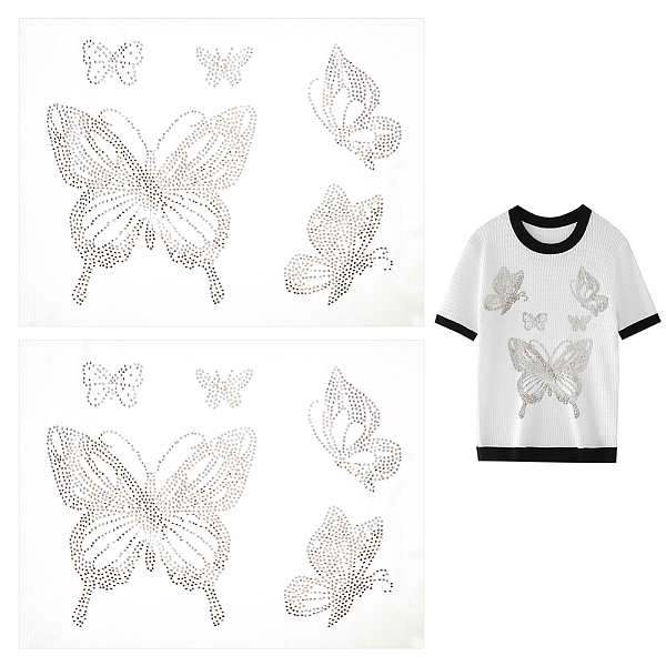 

PandaHall Butterfly Glass Hotfix Rhinestone, Iron on Appliques, Costume Accessories, for Clothes, Bags, Pants, Crystal, 32~160x45~160mm..., Clear