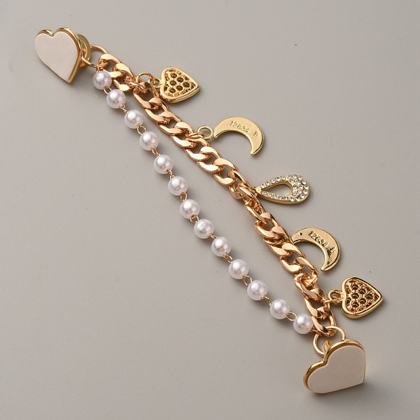 

PandaHall Pearl Plastic Beads & Heart & Moon & Teardrop Charms Link Chain Phone Case Double Chain Strap, Anti-Slip Phone Finger Strap, Phone...