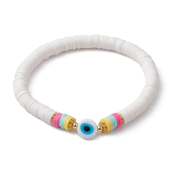 

PandaHall Polymer Clay Heishi Surfer Stretch Bracelet, Evil Eye Lampwork Bracelet, White, Inner Diameter: 2-1/4 inch(5.6cm) Polymer Clay...