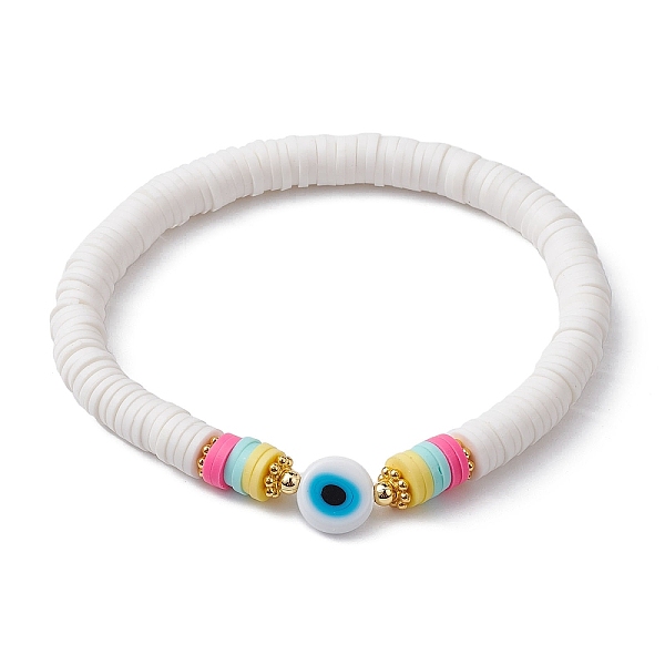 Pulsera Elástica Heishi Surfer De Arcilla Polimérica