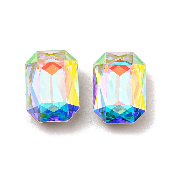 

PandaHall Glass Rhinestone Cabochons, Point Back & Back Plated, Faceted, Rectangle, Crystal AB, 14x10x5.5mm Glass Rhinestone Rectangle Clear