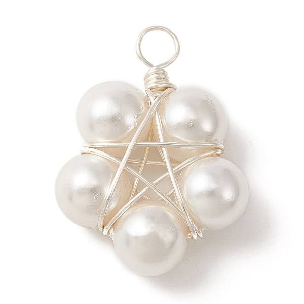 

PandaHall Shell Pearl Copper Wire Wrapped Pendants, Star Charms, Platinum, 27~28x20.5~21x8mm, Hole: 2.5~3mm Shell Pearl Star